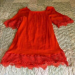 Vibrant Orange Lace Trim dress